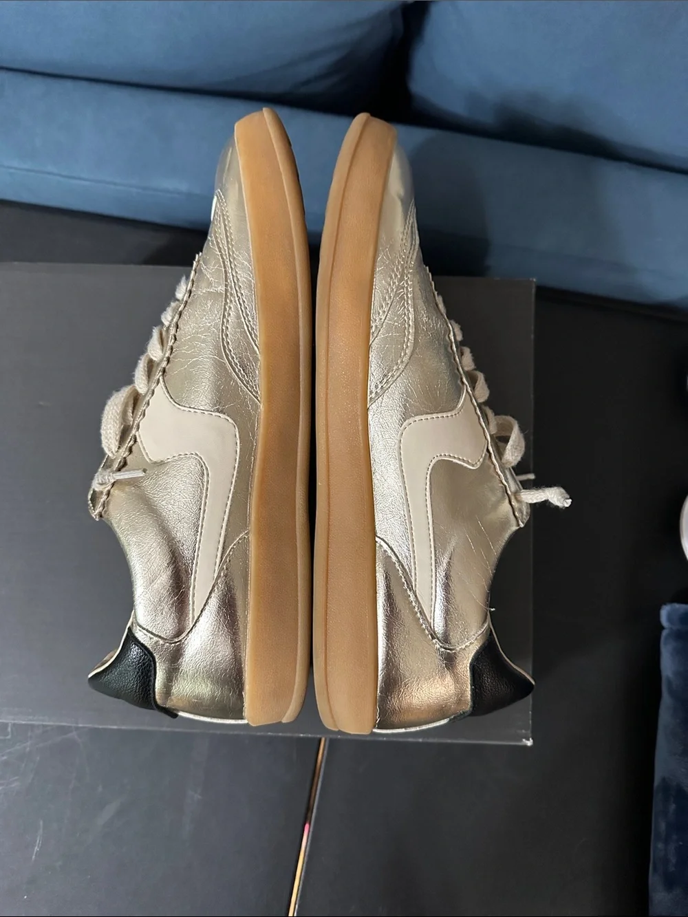 Mi.iM Destiny Women's Metallic Gold Leather Sneakers with Gum Sole